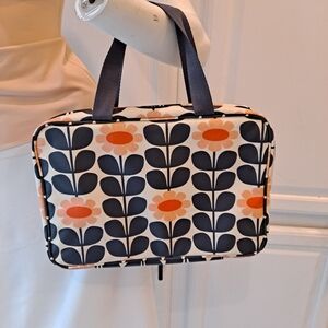 Orla Kiely Navy and Orange Tall Flower Weekender Cosmetic Bag